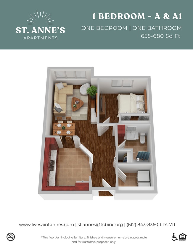 Floor Plan -  1 Bedroom
