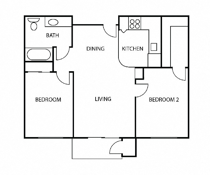 Floor Plan - 2 BR, 1 BA