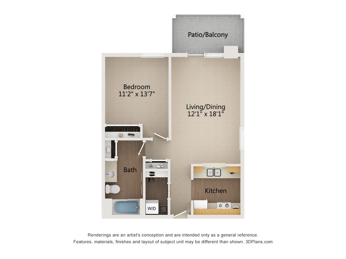 Floor Plan - 1 Bed 1 Bath (D)