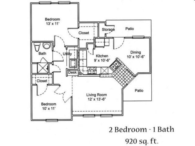2BR/1BA - 2 Bedroom A