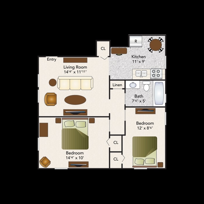 A - 2 Bedroom- All utilities included
