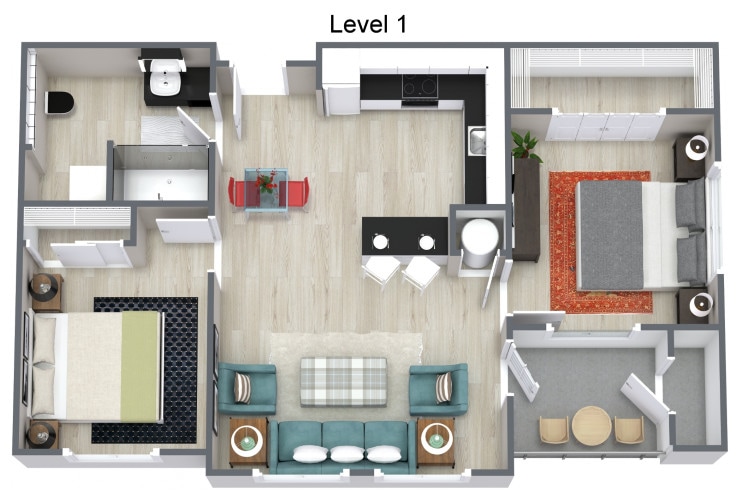Floor Plan - 2 Bedroom, 1 Bath 776sf