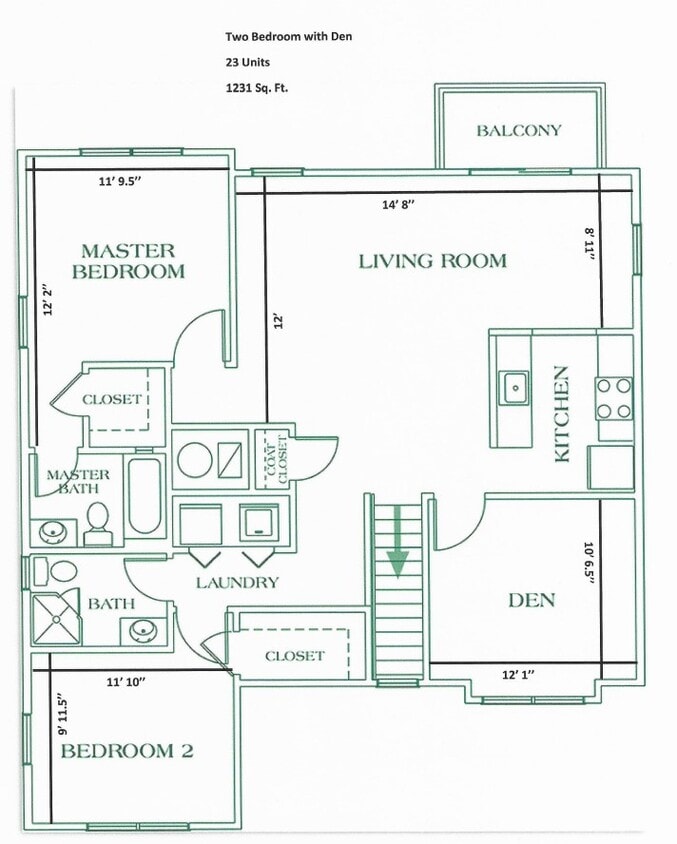 Floor Plan - 2BR/2BA w/Den (3BR) 2nd Floor