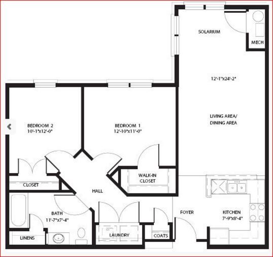 Floor Plan - 2 Bed, 1 Bath TC
