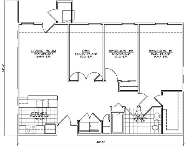2BR/1BA - 2 Bedroom w/Den