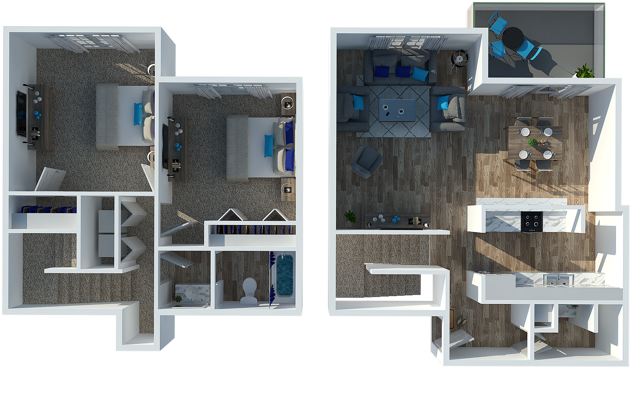 Two Bedroom Townhome Premium Upgraded Floorplan - Two Bedroom Townhome Premium