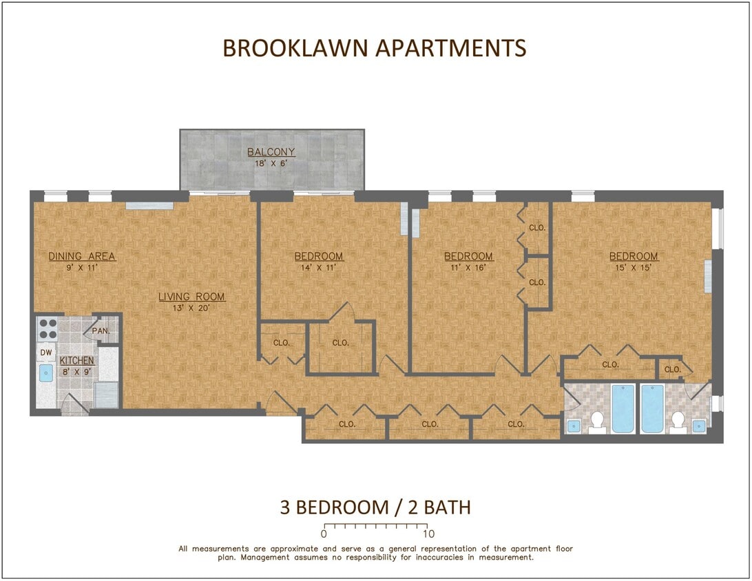 Floor Plan - 3 Bed-2 Bath w/balcony