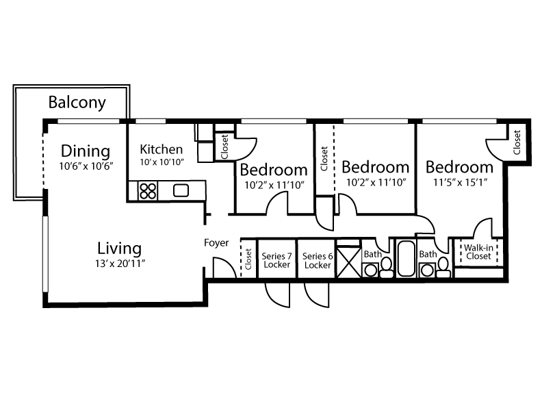 Floor Plan - 3 Bedroom 2 Bathroom