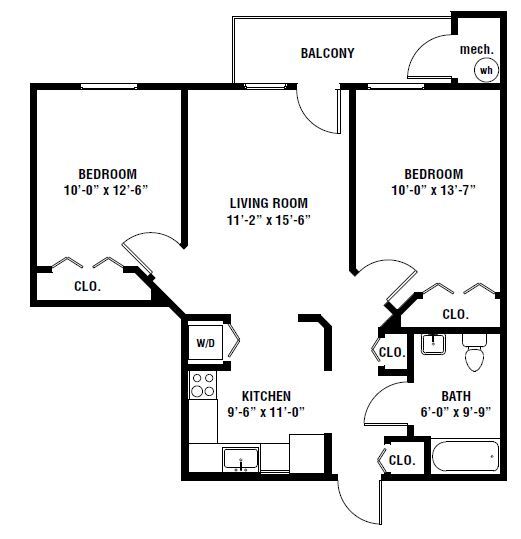 Floor Plan - 2 Bedrooms, 1 Bathroom