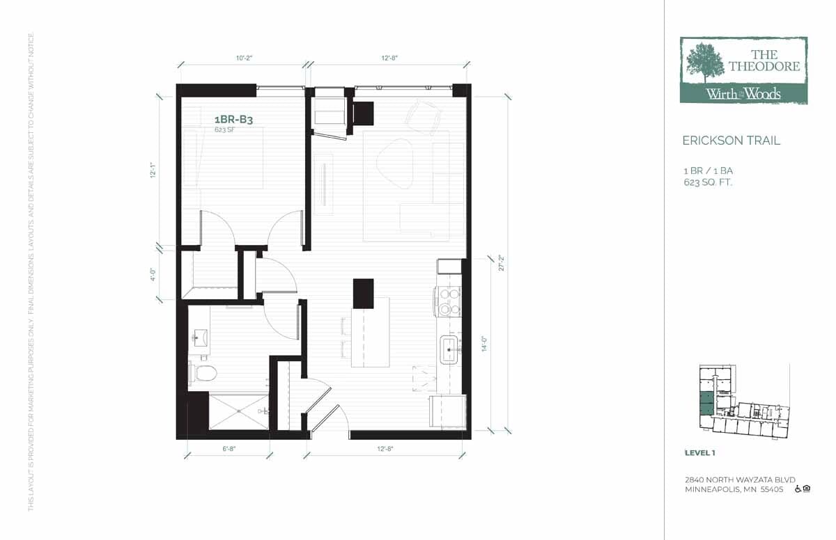Floor Plan - 1 Bedroom (B3-50)
