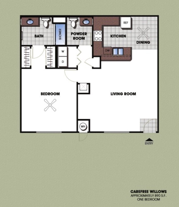 1BR, 1.5BA - 890 SF - Deluxe One bedroom