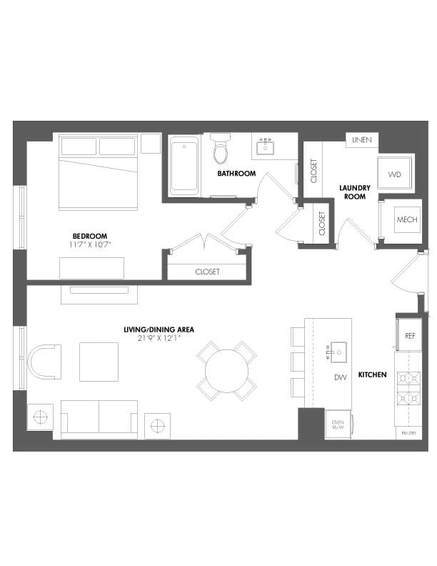 Floor Plan - 1 Bed/1 Bath