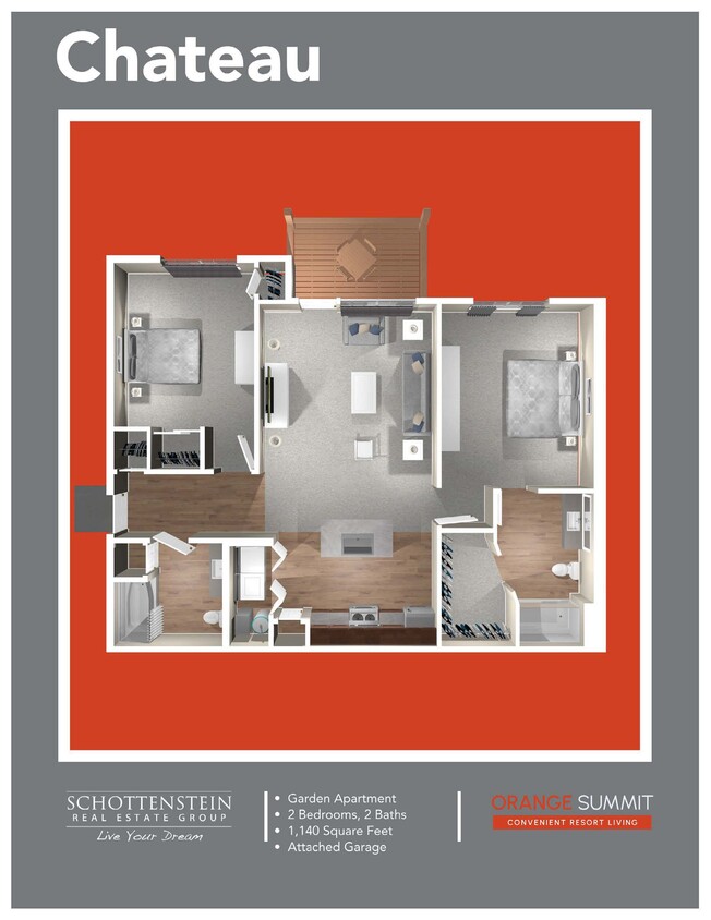 Large 2BR, 2BA + Garage, 1,140sf - Chateau