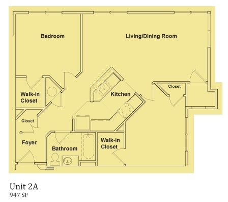 Unit 2A - 2 Bedroom, 1 Bathroom