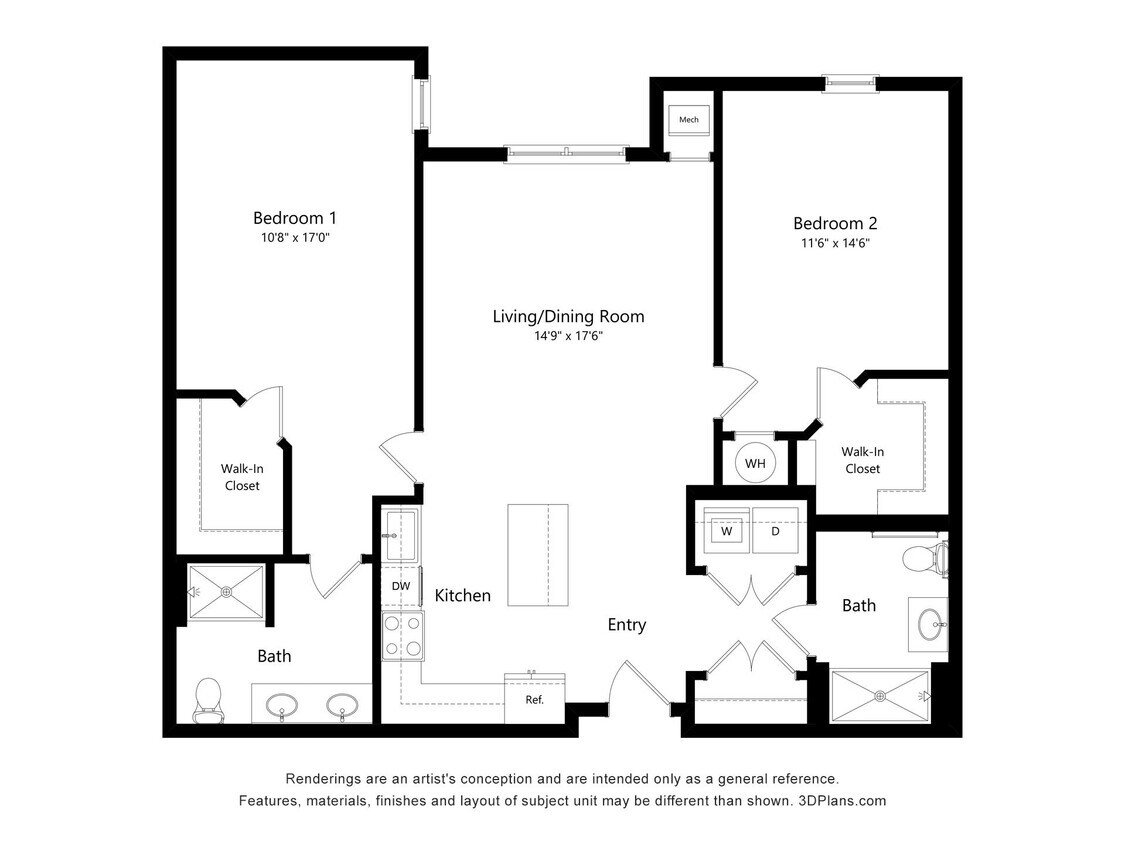 Floor Plan - B2-Two Bed, Two Bath with Balcony
