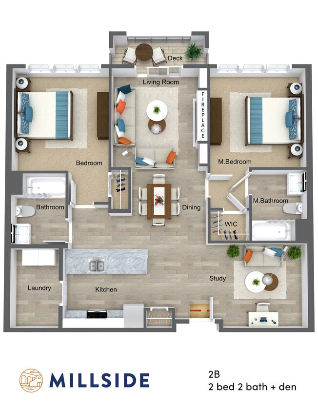 Floor Plan - Two Bed - Two Bath with Study