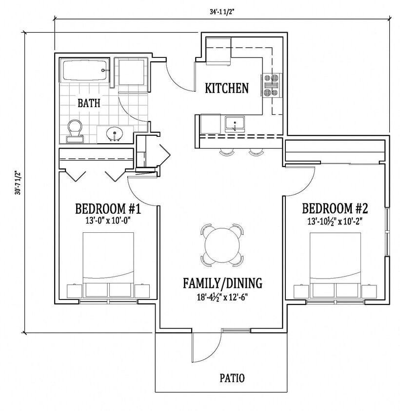 Floor Plan - 2 Bed, 1 Bath B5