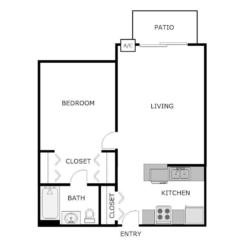 Floor Plan - 1 Bed 1 Bath
