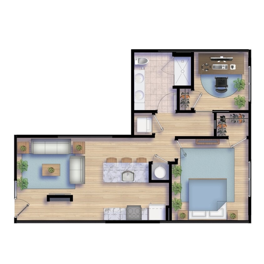 Floor Plan - 1 Bedroom w/ Den L-2,6,8
