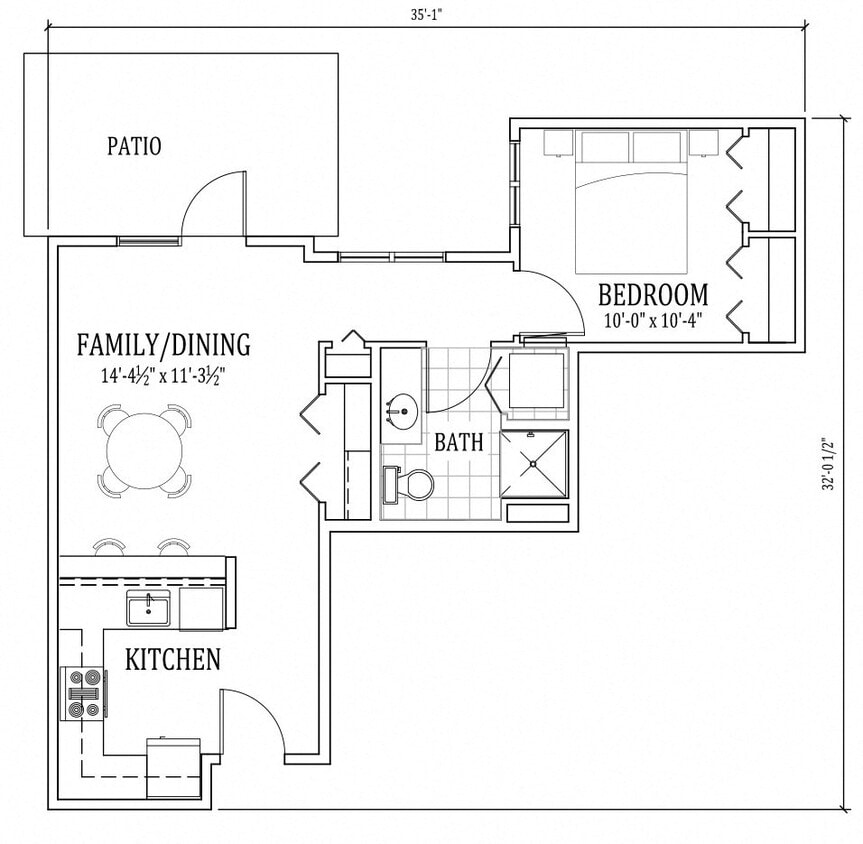 Floor Plan - 1 Bed, 1 Bath A5