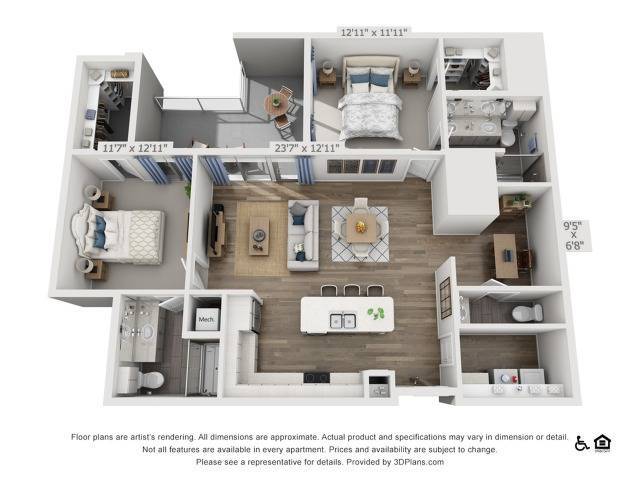 Floor plans are artist’s rendering. All dimensions are approximate. Actual product and specifications may vary in dimension or detail. Not all features are available in every apartment. Prices and availability are subject to change. - F2