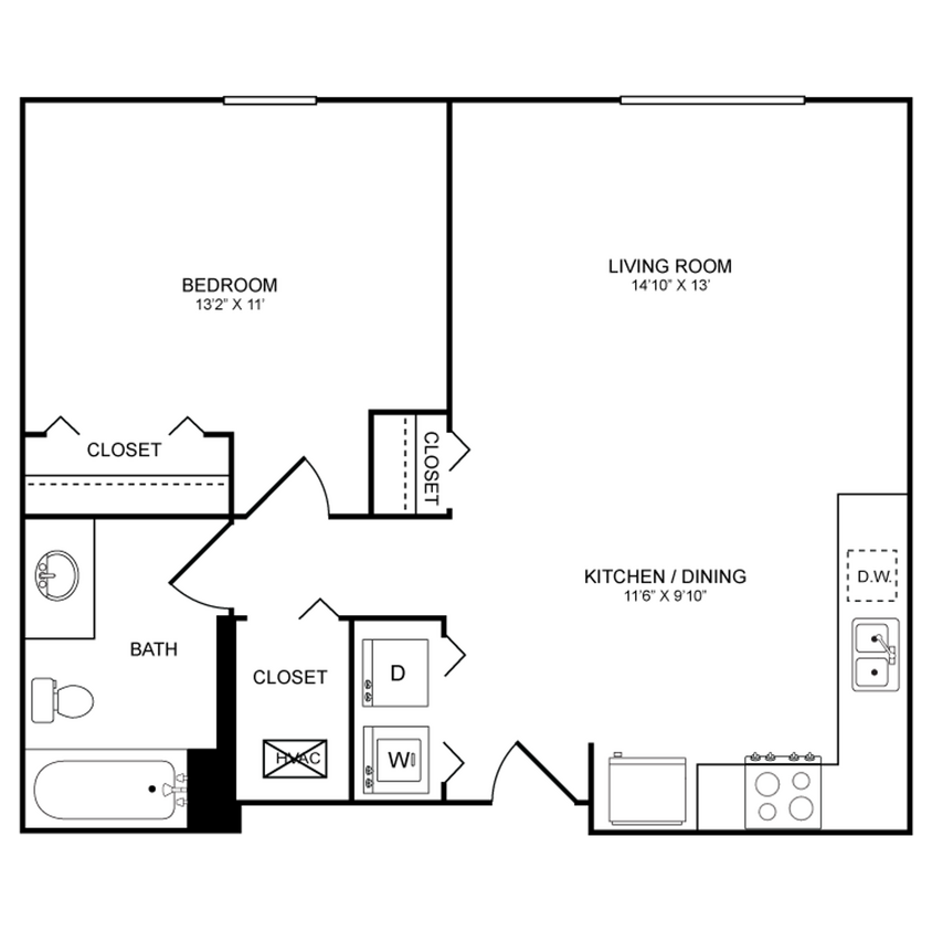 Floor Plan - 1 Bed 1 Bath 