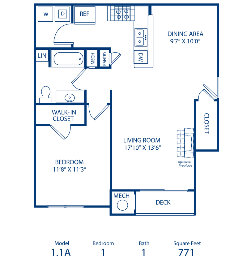 Floor Plan - 1BR 1BA 771 Sqft Income Restricted