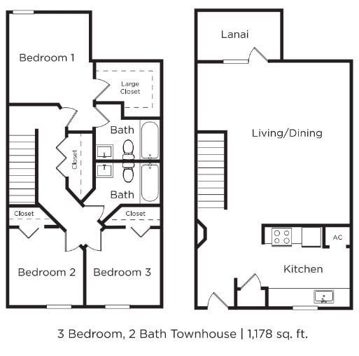 Floor Plan - 3 bedroom Townhome