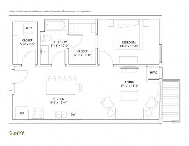 Floor Plan - 1 Bed 1 Bath Sierra