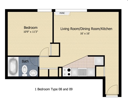 1BR/1BA - 1 Bedroom