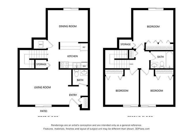 Floor Plan - Three Bedroom Townhome