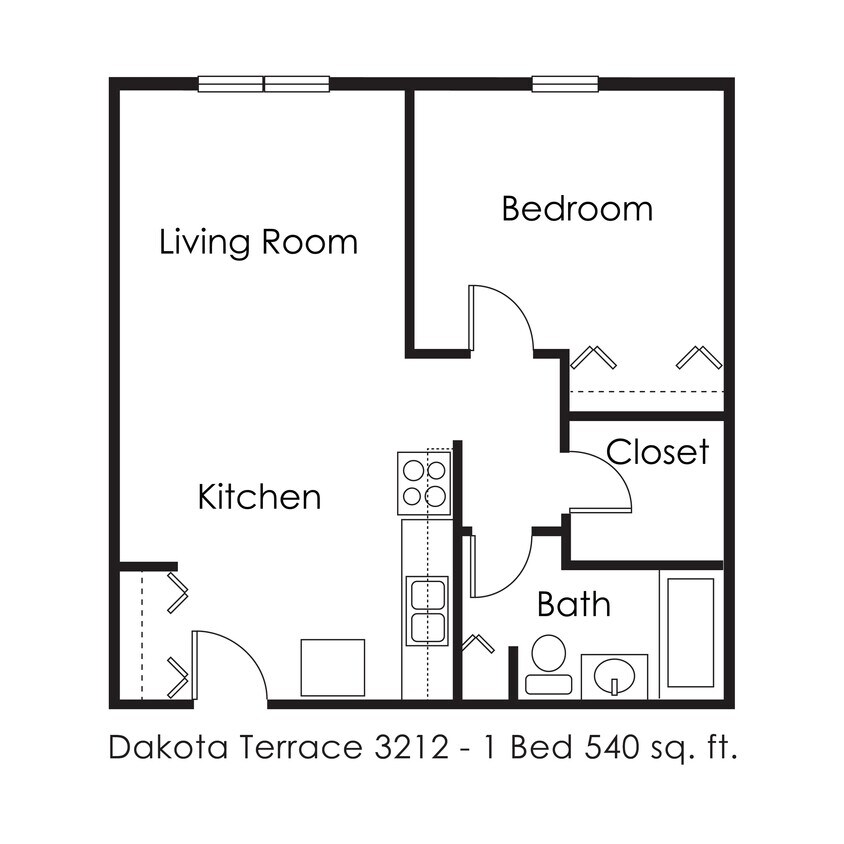Floor Plan - 1 Bed 1 Bath | 540 sqft