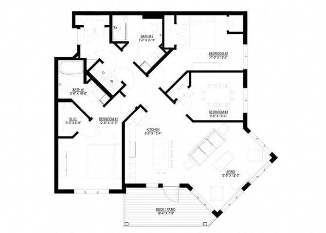 Floor Plan - Three Bedroom - B (Wheelchair Accessible)