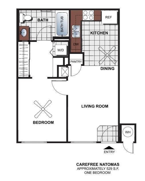 Junior 1BR, 1BA - 529 SF - 1B/1 Bath (ex-small)