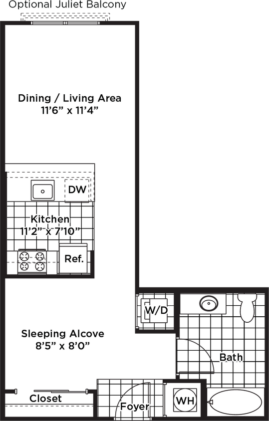 Floor Plan - Studio 1 Bath - S2A