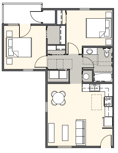 Floor Plan - Two Bedroom One Bathroom 768 Sq Ft