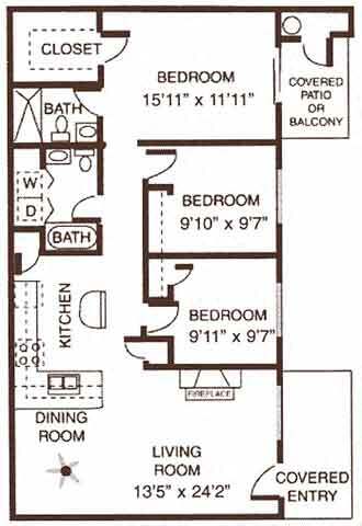 Floor Plan - 3 Bedroom / 2 Bathroom