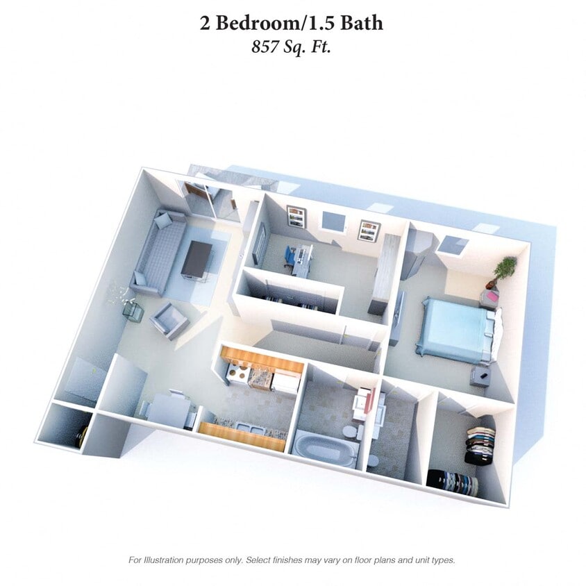 Floor Plan - 2 Bedrooms 1.5 Baths - 857SqFt