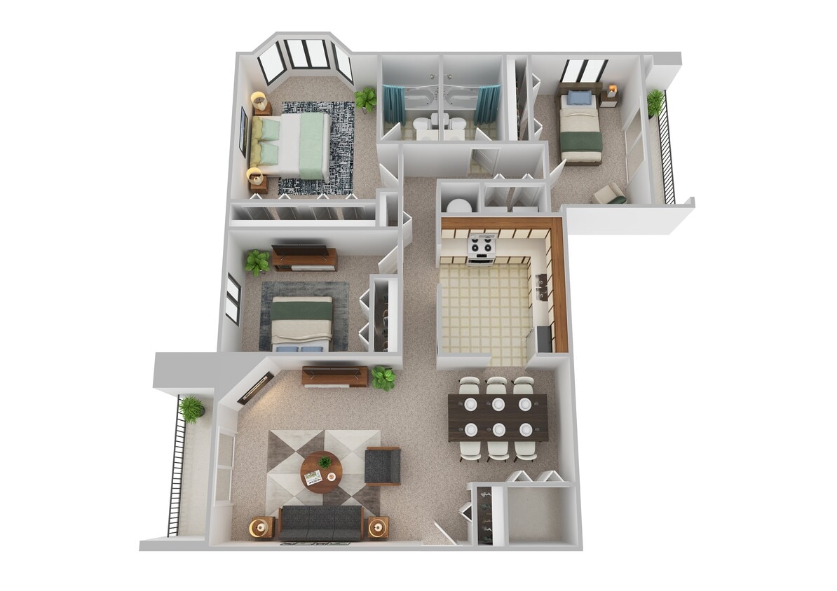 Floor Plan - 3 Bedroom 1274 SqFt