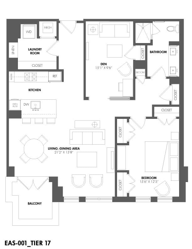 Floor Plan - 1 Bed/1 Bath Den
