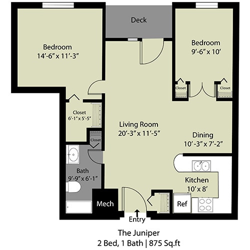 Floor Plan - The Juniper - 2 Bed/1 Bath