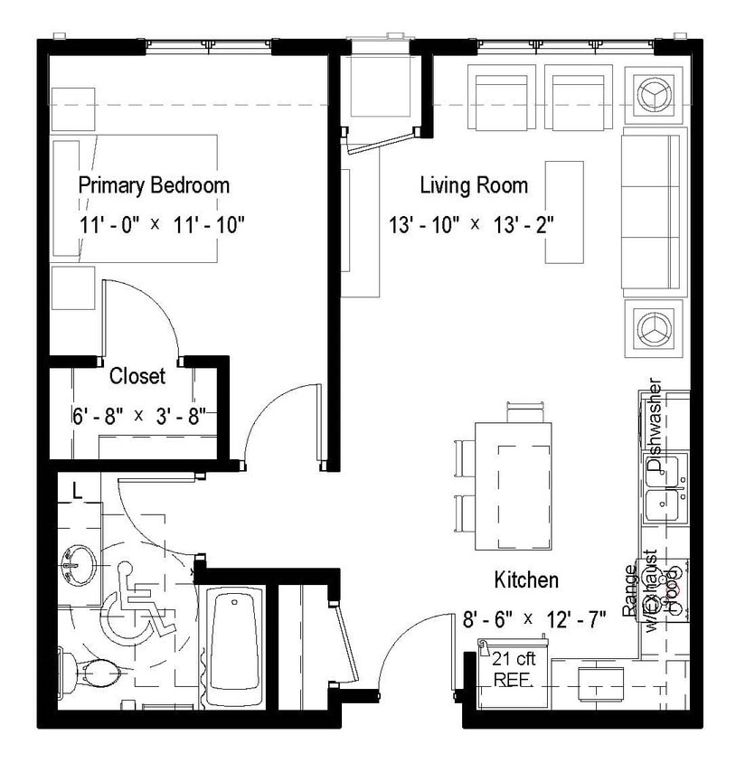 Floor Plan - One Bedroom, One Bath