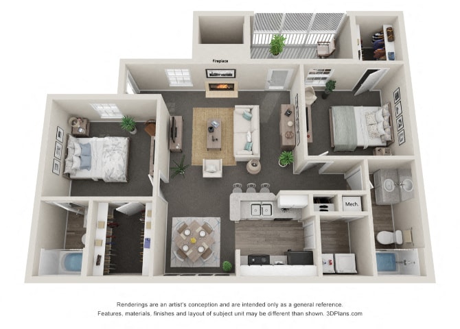 Floor Plan - 2 Bedroom 2 Bath
