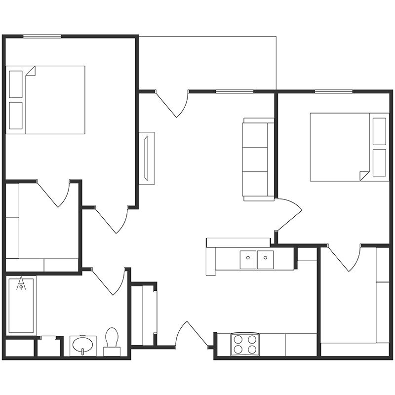 Floor Plan - Two Bedrooms One Bathroom