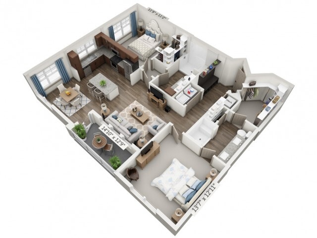 Floor plans are artist’s rendering. All dimensions are approximate. Actual product and specifications may vary in dimension or detail. Not all features are available in every apartment. Prices and availability are subject to change. - Virtuoso