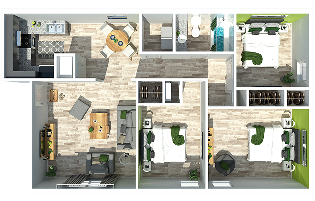 Three Bedroom | One Bathroom - Three Bedroom