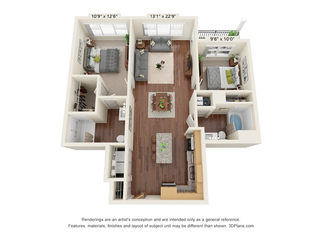 Floor Plan - Two Bedroom - B3 (Wheelchair Accessible)