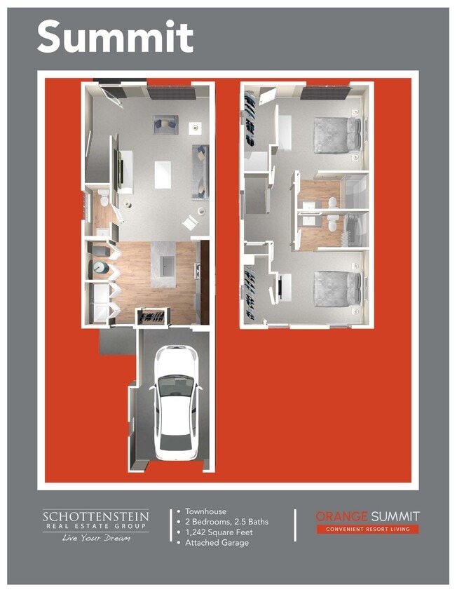 2BR 2BA Townhome Attach Garage, 1,242sf - Summit