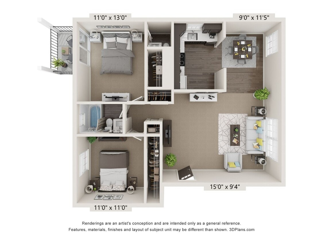 Floor Plan - 2 Bedroom 1.5 Bath - 895