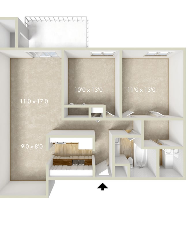Floor Plan - 2BR 1.5BA 971SQFT 80%
